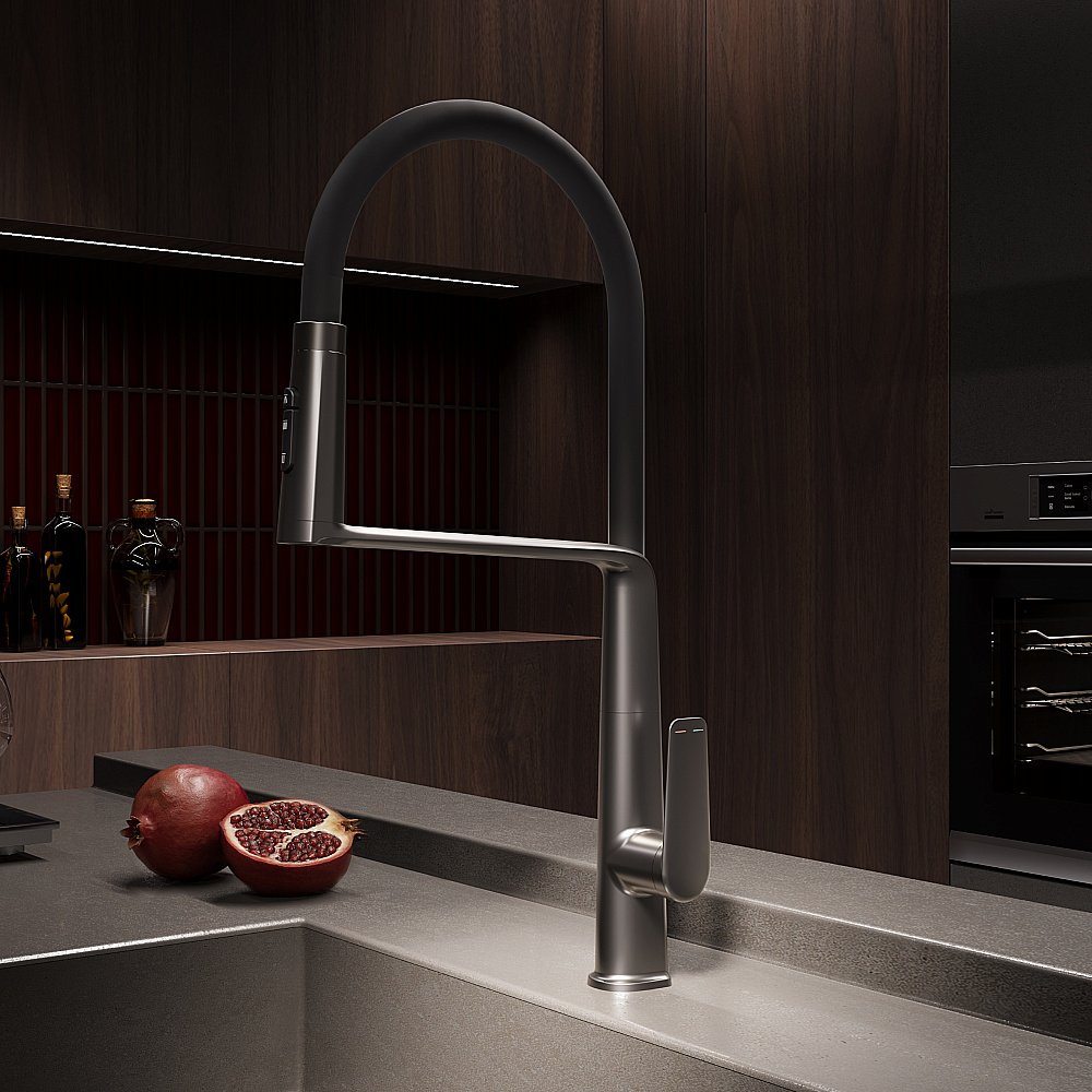 Смеситель для кухни Vincea VKF-118GM вороненая сталь купить в интернет-магазине сантехники Sanbest