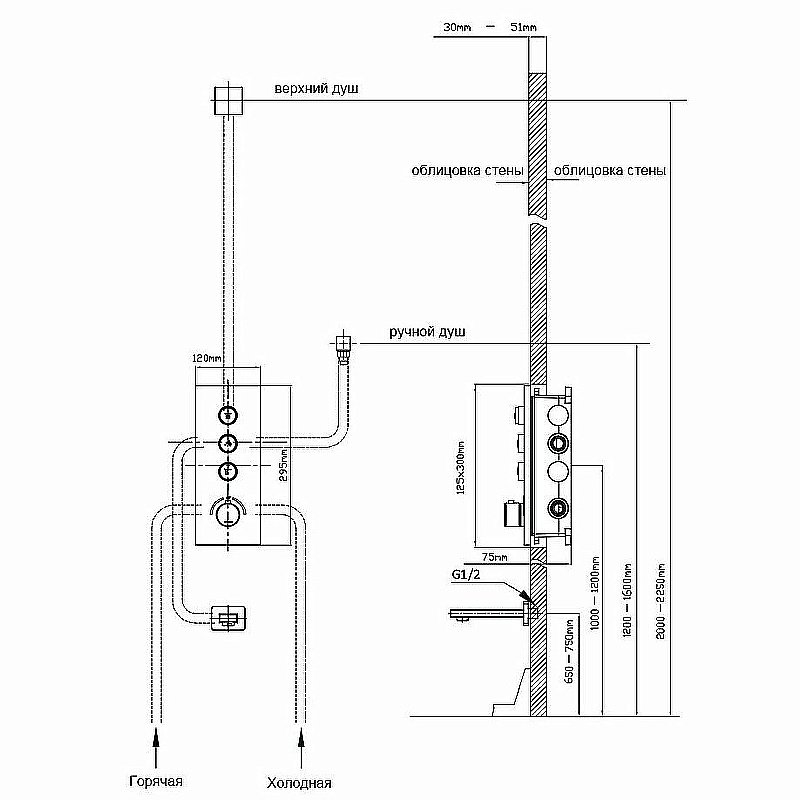 Душевая система Vincea VSFW-431T1RMB черная матовая купить в интернет-магазине сантехники Sanbest