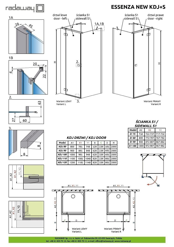 Душевой уголок Radaway Essenza New KDJ+S 110x90 купить в интернет-магазине Sanbest