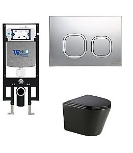 Унитаз с инсталляцией WeltWasser AMBERG 497+SALZBACH 043 GL-BL+AMBERG RD-CR черный/кнопка хром, безободковый, с крышкой микролифт, слив торнадо купить в интернет-магазине Sanbest