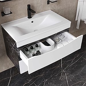 Тумба с раковиной Iddis Cloud CLO80B0i95K 80 белая матовая/черный мрамор для ванной в интернет-магазине Sanbest