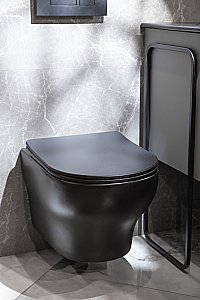 Унитаз подвесной Boheme Fiore 978-SET-B черный матовый, безободковый, с крышкой микролифт, слив торнадо купить в интернет-магазине Sanbest