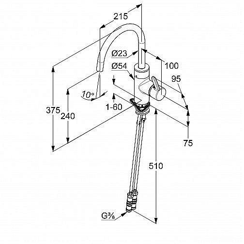 Смеситель для кухни Kludi E-GO 422106675 черный купить в интернет-магазине сантехники Sanbest