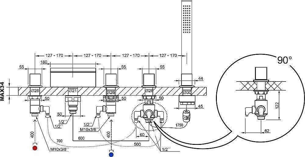 Смеситель врезной каскадный для ванны Ravak WF 025.00 купить в интернет-магазине сантехники Sanbest
