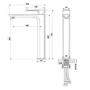 Смеситель для раковины высокий WONZON & WOGHAND EDGE, Хром (WW-88239003-CR) купить в интернет-магазине сантехники Sanbest