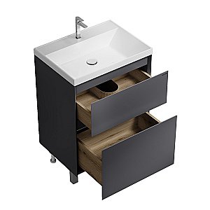 Тумба с раковиной напольная Grossman МЕРКАДО 60 с 2-я ящ, графит матовая для ванной в интернет-магазине Sanbest