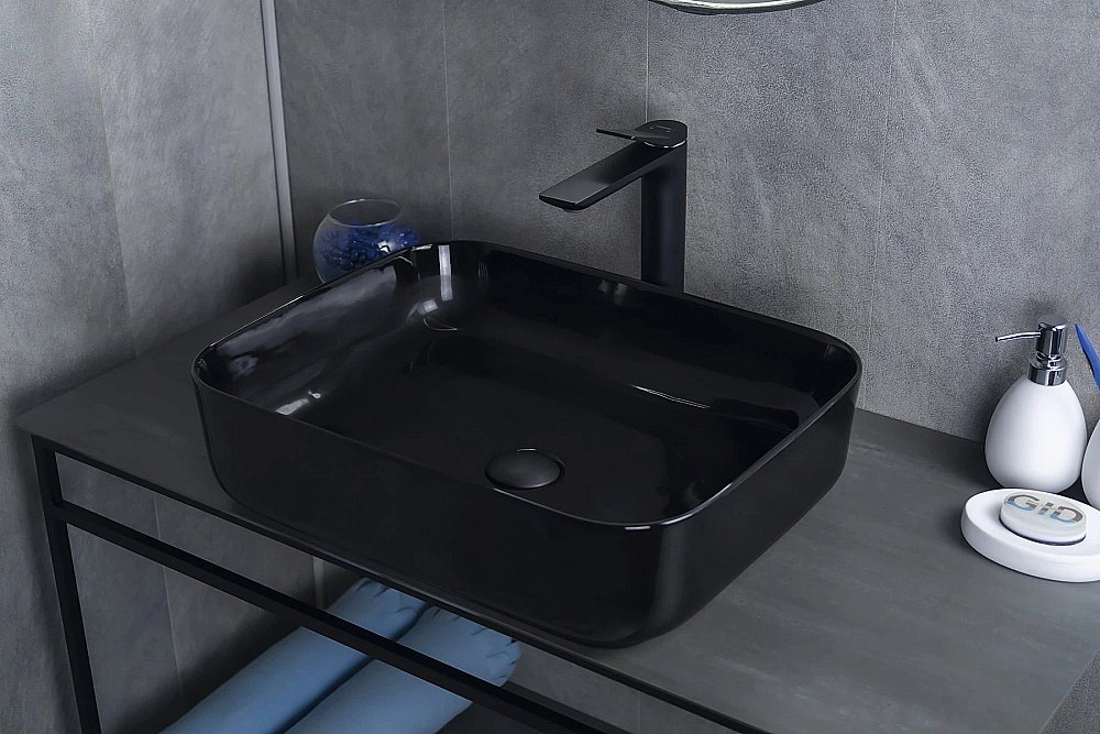 Раковина накладная Gid Geometrico 50 BL1304 53351 черная купить в интернет-магазине Sanbest