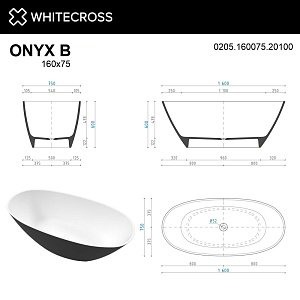 Ванна из искусственного камня WhiteCross Onyx B 160x75 черный/белый матовый купить в интернет-магазине Sanbest