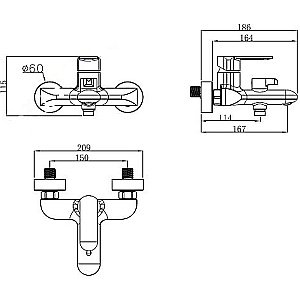 Смеситель для ванны Kaiser Estilo 62022 купить в интернет-магазине сантехники Sanbest