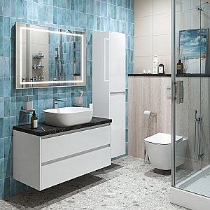 Тумба с раковиной и столешницей BelBagno KRAFT 100 KRAFT100BO-KEPMNO-1302-SET белая матовая для ванной в интернет-магазине Sanbest