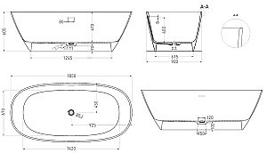 Ванна Salini Sofia S-Stone 102529MRH 185x90 белая/снаружи RAL матовая купить в интернет-магазине Sanbest