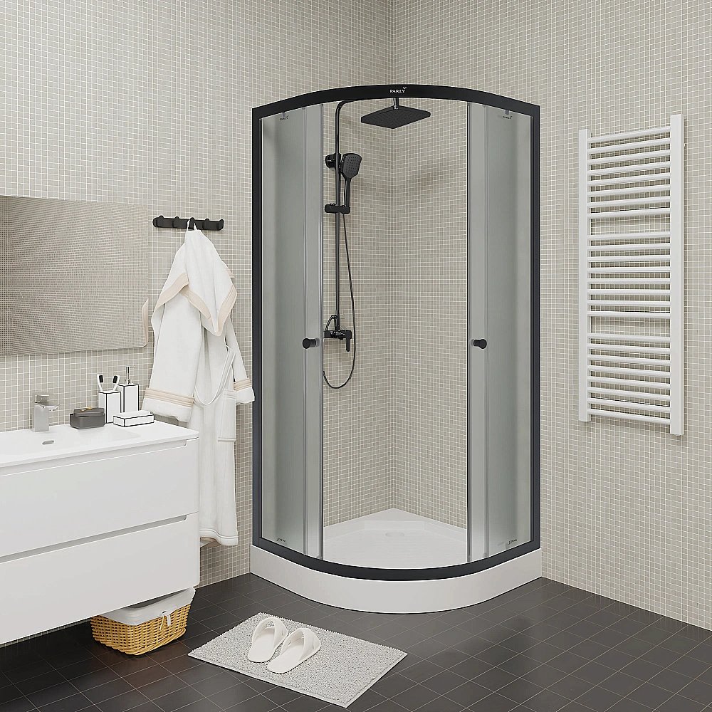 Душевой уголок Parly ZF81B 80x80 стекло матовое/профиль черный купить в интернет-магазине Sanbest