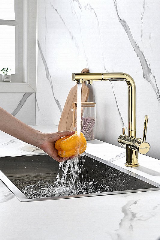 Смеситель для кухни Paulmark Serpentine Se213222-G золото купить в интернет-магазине сантехники Sanbest