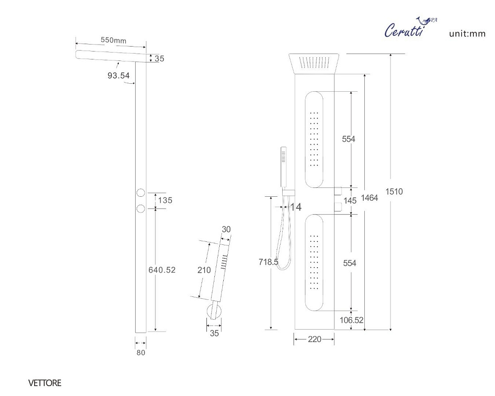 Душевая панель CeruttiSpa VETTORE B CT8993 черная купить в интернет-магазине сантехники Sanbest