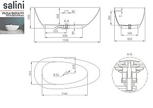Ванна Salini PAOLA BASSA Up&Down S-Sense Sapirit 172х82 101612GF RAL купить в интернет-магазине Sanbest