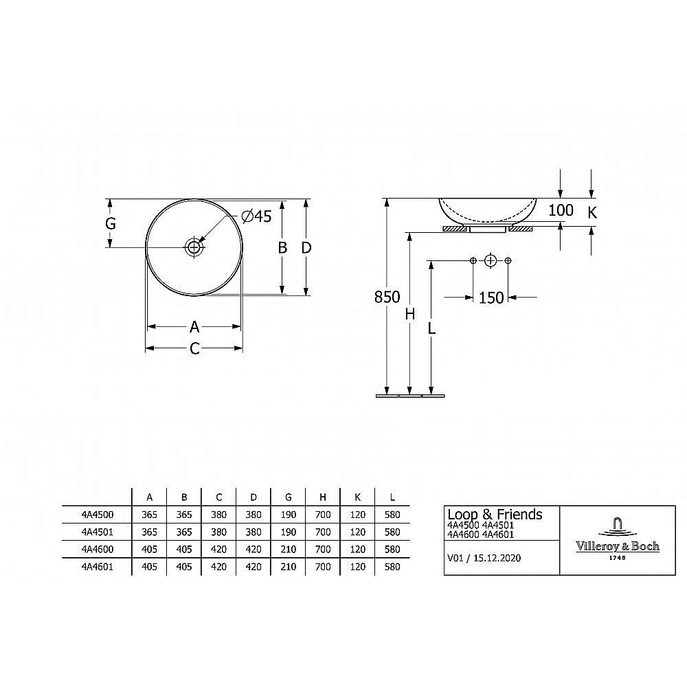 Раковина Villeroy&Boch Loop & Friends 4A450001 альпийский белый купить в интернет-магазине Sanbest