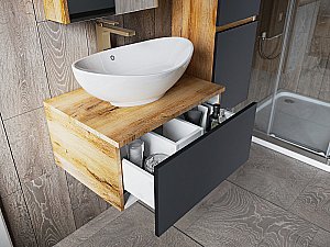 Тумба с раковиной Misty Ива - 80 П-Ива-01080-481Я графит/дуб вотан для ванной в интернет-магазине Sanbest