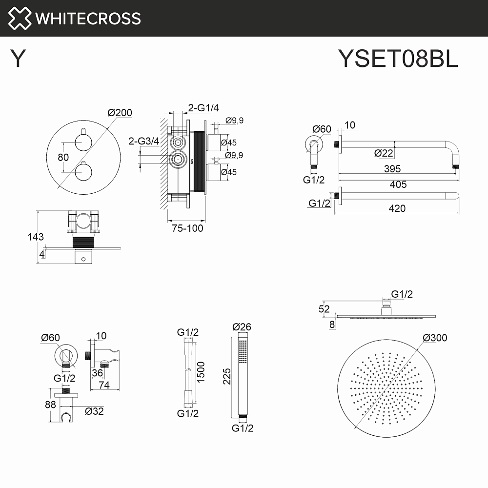 Душевая система WhiteCross Y YSET08BL черная купить в интернет-магазине сантехники Sanbest