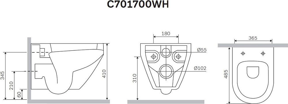 Унитаз подвесной AM.PM Spirit V2.0 C701700WH белый купить в интернет-магазине Sanbest