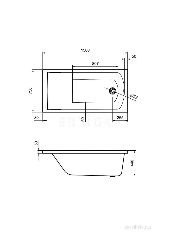 Ванна Santek Фиджи 1WH501598 150x75 купить в интернет-магазине Sanbest