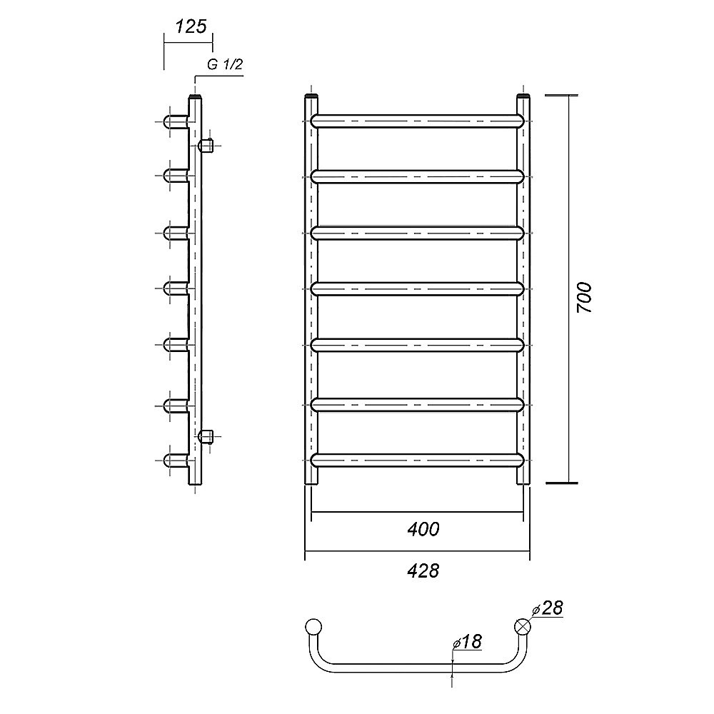 Полотенцесушитель водяной Domoterm Стефано П7 400x700 АБР бронза купить в интернет-магазине сантехники Sanbest
