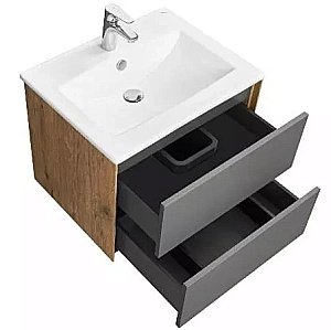 Тумба с раковиной Акватон Сохо 60 дуб веллингтон/графит для ванной в интернет-магазине Sanbest