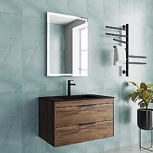 Тумба с раковиной Vincea Chiara 2D 80 VMC-2C2800CO/VCB-13800B тёмный дуб/раковина черная для ванной в интернет-магазине Sanbest