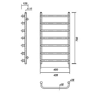 Полотенцесушитель водяной Domoterm Стефано П7 400x700 АБР бронза купить в интернет-магазине сантехники Sanbest