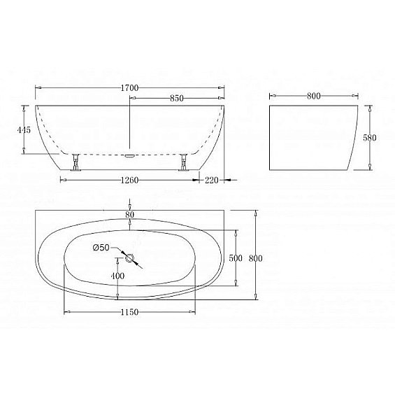 Ванна акриловая Esbano San Marino ESVASANMB 170х80 черная, белая купить в интернет-магазине Sanbest