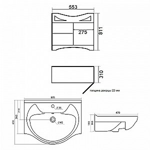 Тумба с раковиной Orange Классик F7-60TU3+Ra белая для ванной в интернет-магазине Sanbest