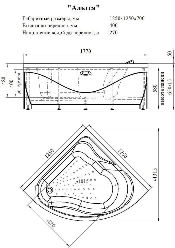 Акриловая ванна Vannesa Альтея 125х125 купить в интернет-магазине Sanbest