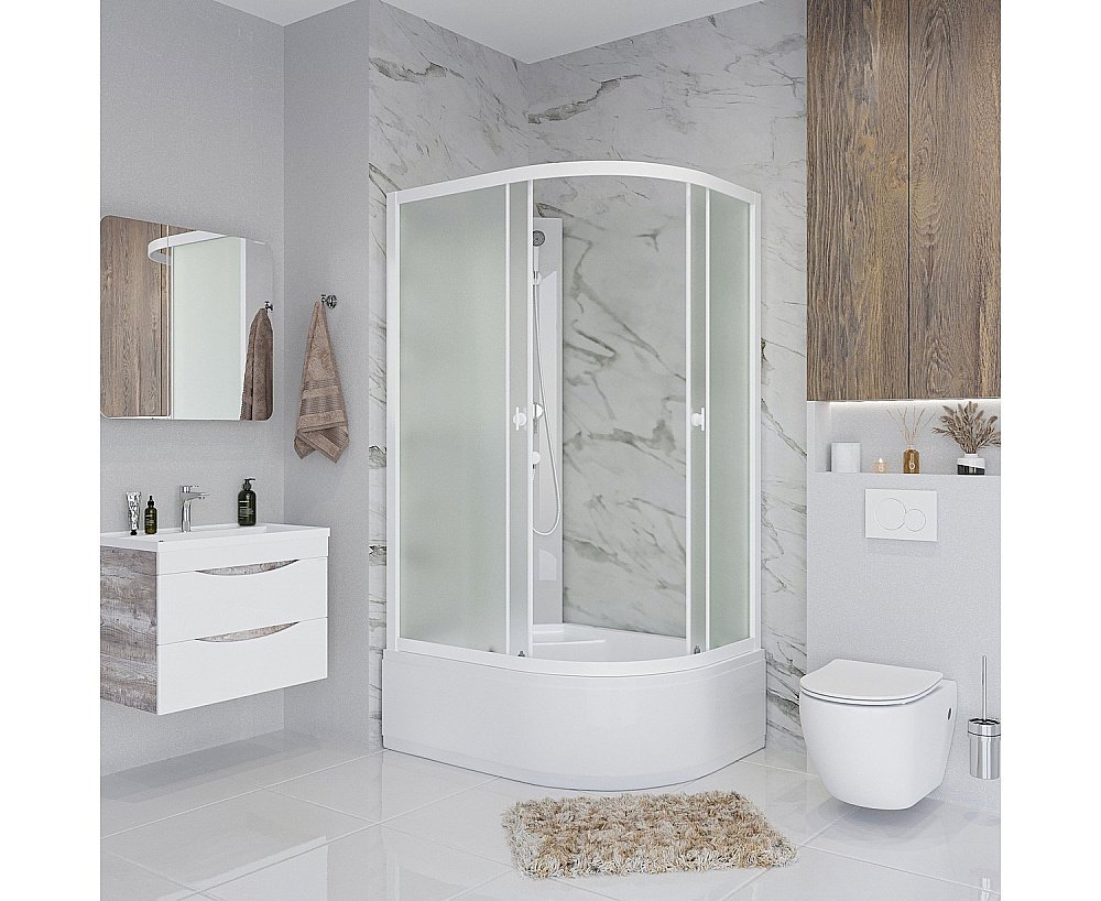 Душевая кабина Niagara "Promo", асимметричный, высокий поддон, акриловый, белый купить в интернет-магазине Sanbest