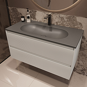 Тумба с раковиной Vincea Welle 100 VMC-2WL100MW/VCB-4H100G белая матовая/раковина серый шелк для ванной в интернет-магазине Sanbest