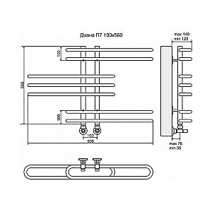 Полотенцесушитель водяной Terminus Диана П7 100x560 купить в интернет-магазине сантехники Sanbest