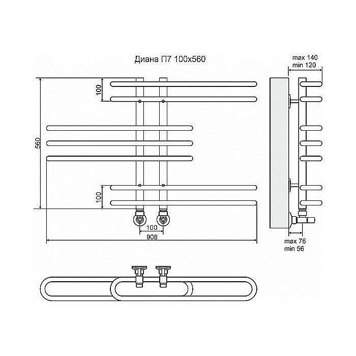 Полотенцесушитель водяной Terminus Диана П7 100x560 купить в интернет-магазине сантехники Sanbest