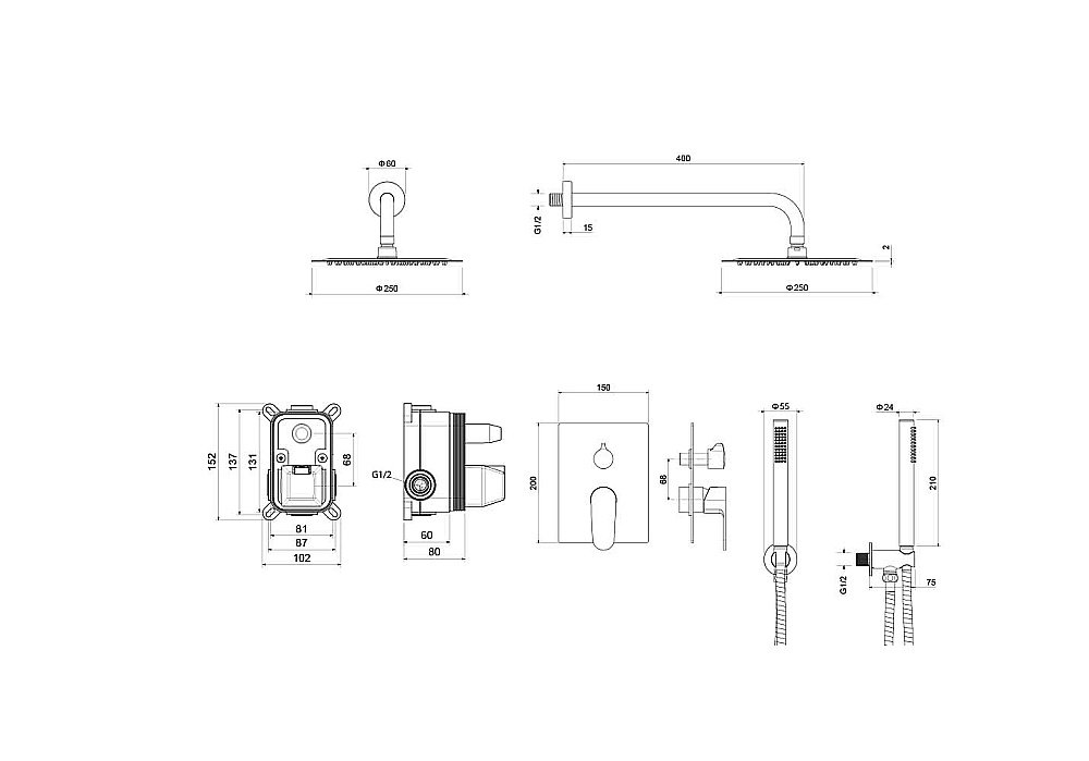 Душевая система Aquatek Оберон AQ1272MB черная матовая купить в интернет-магазине сантехники Sanbest