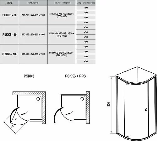 Душевой уголок Ravak PIVOT PSKK3 80x80 черный/Transparent купить в интернет-магазине Sanbest