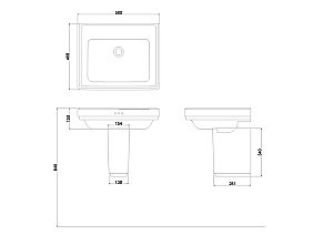 Раковина на полупьедестале Burlington Riviera 58 RIV1 3TH RIV7 с 3-мя отверстиями белая купить в интернет-магазине Sanbest