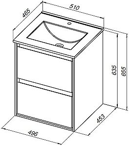 Тумба с раковиной Aquanet Милан 336366/330428 50 белый глянец для ванной в интернет-магазине Sanbest