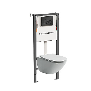 Унитаз подвесной Ceramica Mono CN1905 белый, безободковый, с инсталляцией Balance CN121001MB и кнопкой Circle черный матовый купить в интернет-магазине Sanbest