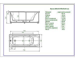 Ванна Aquatek Альфа 170х70 ALF170-0000170 белая купить в интернет-магазине Sanbest