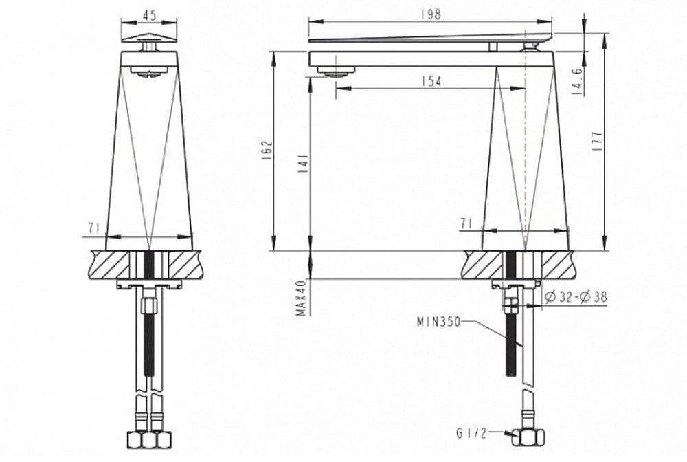 Смеситель для раковины BRAVAT Diamond F118102G-2-ENG купить в интернет-магазине сантехники Sanbest