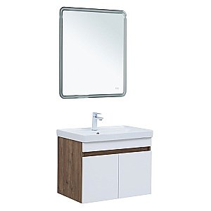 Тумба с раковиной Aquanet Оптима 70 344792+301804 дуб рустикальный/белый сатин для ванной в интернет-магазине Sanbest