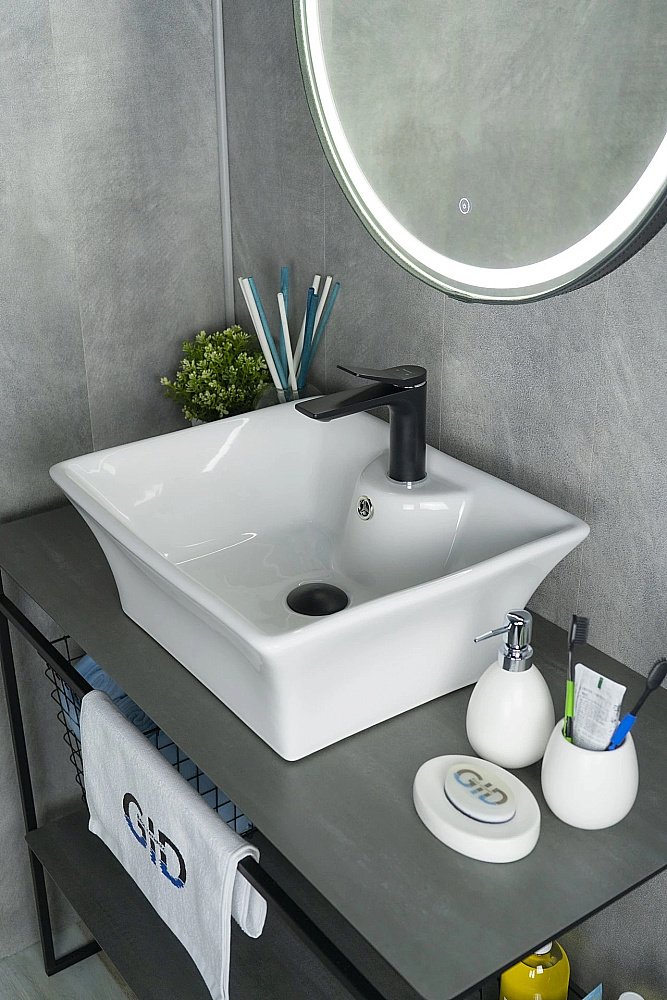 Раковина накладная Gid Geometrico 49 N9108 51121 белая купить в интернет-магазине Sanbest