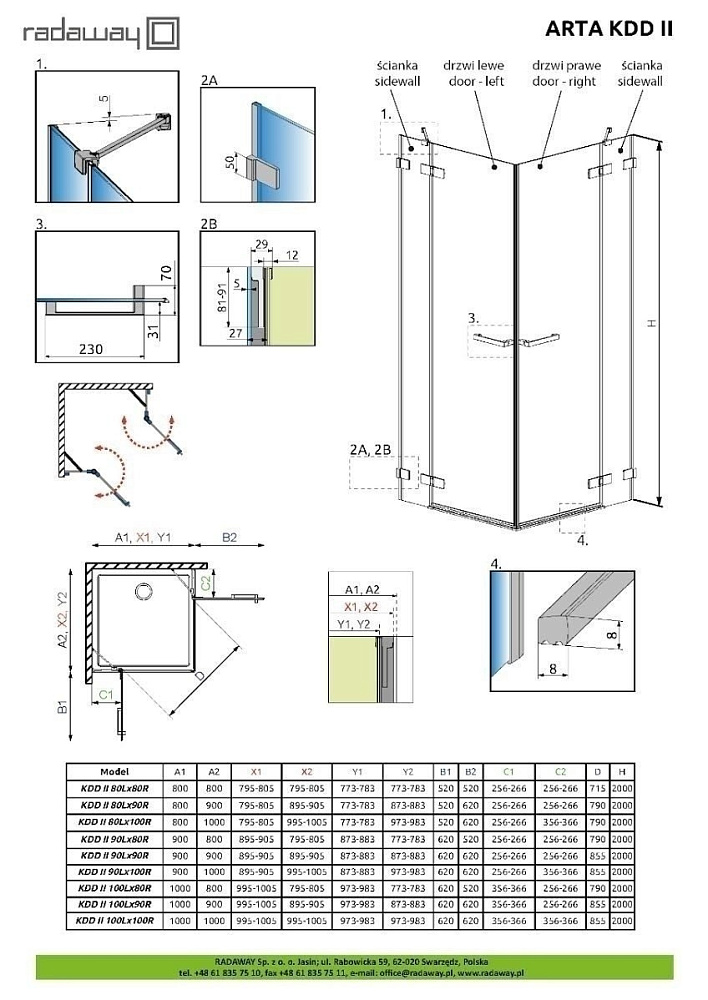 Душевой уголок Radaway Arta KDD II 80x80 купить в интернет-магазине Sanbest