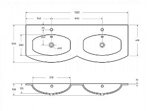 Тумба с раковиной Cezares Vague 138 с двумя чашами Bianco lucido для ванной в интернет-магазине Sanbest