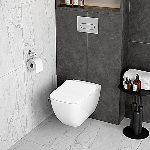 Унитаз подвесной VitrA Shift 9855B003-7206 с инсталляцией, с сиденьем микролифт, безободковый, белый/клавиша хром купить в интернет-магазине Sanbest