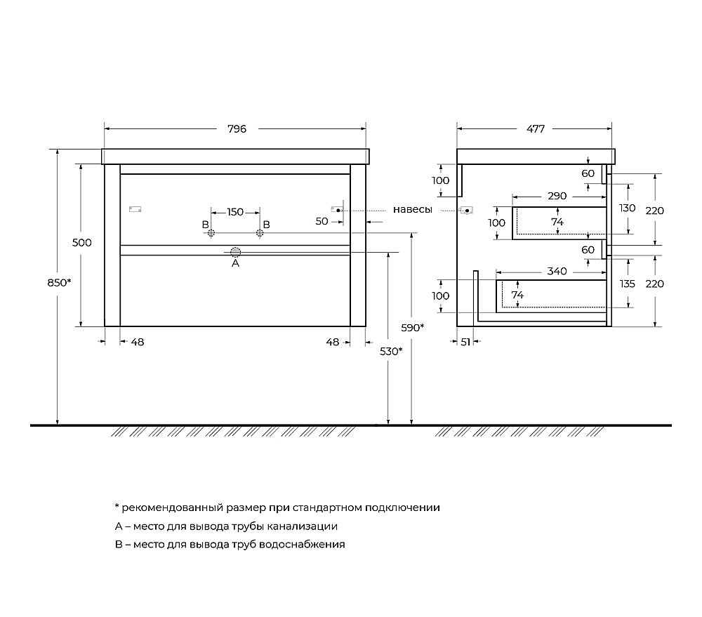 Тумба с раковиной Cezares RELAX 80 брашированное золото для ванной в интернет-магазине Sanbest