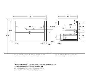 Тумба с раковиной Cezares RELAX 80 брашированное золото для ванной в интернет-магазине Sanbest