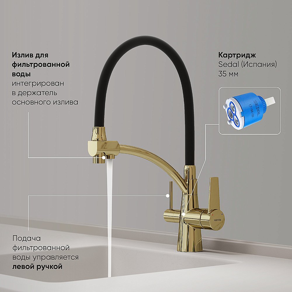 Смеситель для кухни Sancos Eri SC4001ZG полированное золото купить в интернет-магазине сантехники Sanbest